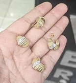 Yarım Ay Desenli Gümüş Küpe, Baget Taşlarla - Gold Renk - 5