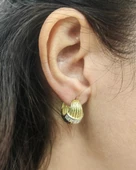 Yarım Ay Desenli Gümüş Küpe, Baget Taşlarla - Gold Renk - 1