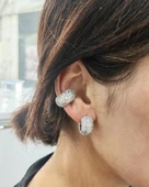 Zarif Beyaz Taşlı Kalın Gümüş Halka Küpe thumbnail 1