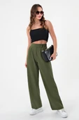 Kadın Haki Çift Düğmeli Palazzo Pantolon - 1