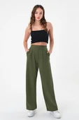 Kadın Haki Çift Düğmeli Palazzo Pantolon - 4