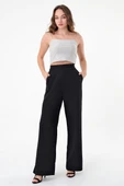 Kadın Siyah Çift Düğmeli Palazzo Pantolon - 2