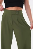 Kadın Haki Çift Düğmeli Palazzo Pantolon - 2