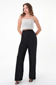 Kadın Siyah Çift Düğmeli Palazzo Pantolon - 3