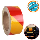 Fosforlu Reflektörlü Yapışkanlı Parlayan Sarı Kırmızı Reflektif Düz Şerit Bant 7.5 cm 5 Mt İkaz Bandı thumbnail 1