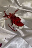 Metal Helikopter Dekoratif Maket El Yapımı Oyuncak Kırmızı Beyaz - 8
