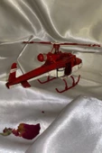 Metal Helikopter Dekoratif Maket El Yapımı Oyuncak Kırmızı Beyaz - 2