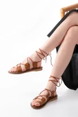 Taba Bilekten Bağlamalı Ortopedik Hakiki Deri Kadın Sandalet thumbnail 3