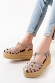 Bej Ortopedik Hakiki Deri Dolgu Kadın Sandalet - 5
