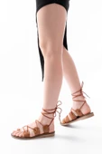 Taba Bilekten Bağlamalı Ortopedik Hakiki Deri Kadın Sandalet thumbnail 5