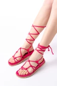 Fuşya Bilekten Bağcıklı Kadın Sandalet - 3