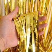Işıltılı Püsküllü Kapı Duvar Perdesi Arka Fon 3 Parça - Gold - 2