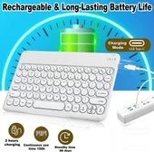 Hometech Alfa 10 TX Pro 10.1" Uyumlu Kablosuz Bluetooth Şarj Edilebilir Yuvarlak Tuşlu Klavye Mouse Seti - Beyaz - 5