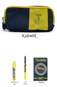 Fenerbahçe Orijinal Kalemlik Set 4lü Kırtasiye Hediye Seti 2 Bölmeli Kalem Kutusu Ahşap Kutulu - 2