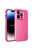 iPhone 14 Pro Uyumlu Kamera Korumalı Simli Lüks CSK Zore Koton Kılıf-Pembe Koyu - 1