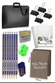 50x70 Resim Çantası Seti 1 Paket Karakalem 50x70 Proje Çantası Duralit Resim Kağıdı Dereceli Resim Kağıdı Hamur Silgi - 1