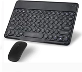 Hegitech Doogee T10E 10.1" Uyumlu Kablosuz Bluetooth Şarj Edilebilir Yuvarlak Tuşlu Klavye Mouse Seti - Siyah - 1