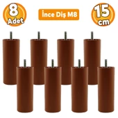 8 Adet Kahve 15 cm Mobilya Kanepe Koltuk Baza Yükseltme M8 Civatalı İnce Diş Destek Ayağı Ayakları - 1