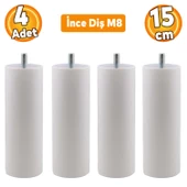 Mobilya Kanepe Koltuk Baza Yükseltme M8 Civatalı İnce Diş Destek Ayağı Ayakları Beyaz 15 cm 4 Adet thumbnail 1