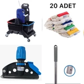 Çift Kovalı Krom Temizlik Arabası Paspas Arabası Islak Mop Seti 20 Islak Mop - 1