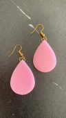 Damla Şekil Pembe Renkli Parlak Gold Aksesuar Epoksi Handmade El Yapımı Epoksi Küpe Hediyelik - 4