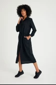 Toridas Keten Günlük Rahat Beli Bağcık Detaylı Uzun Kol Elbise LN07SİYAH2 - 1