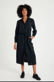 Toridas Keten Günlük Rahat Beli Bağcık Detaylı Uzun Kol Elbise LN07SİYAH2 - 4