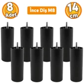 Mobilya Kanepe Koltuk Baza Yükseltme M8 Civatalı Ince Diş Destek Ayağı Ayakları Siyah 14 Cm 8 Adet - 1
