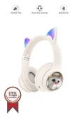 Torima HD11 Beyaz Sevimli Kedi Karükatür Kulak Led Işıklı 5.3 Bluetooth Kulak Üstü Kulaklık - 1