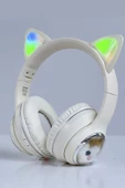 Torima HD11 Beyaz Sevimli Kedi Karükatür Kulak Led Işıklı 5.3 Bluetooth Kulak Üstü Kulaklık - 2
