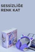 Torima HD11 Mor Sevimli Kedi Karikatür Kulak Led Işıklı 5.3 Bluetooth Kulak Üstü Kulaklık - 3