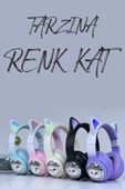 Torima HD11 Mor Sevimli Kedi Karikatür Kulak Led Işıklı 5.3 Bluetooth Kulak Üstü Kulaklık - 6