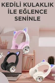 Torima HD11 Mor Sevimli Kedi Karikatür Kulak Led Işıklı 5.3 Bluetooth Kulak Üstü Kulaklık - 4