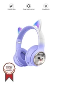 Torima HD11 Mor Sevimli Kedi Karikatür Kulak Led Işıklı 5.3 Bluetooth Kulak Üstü Kulaklık - 1