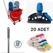 Tek Kovalı Çelik Presli Krom Temizlik Arabası Ve Paspas Arabası Temizlik Seti Plastik+ Islak Mop Set thumbnail 1