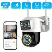 Çift Lens WiFi Kamera PTZ AI İnsan Algılama Monitörü Açık Renk Gece Görüşü  Gözetim Kameraları 4MP - 1