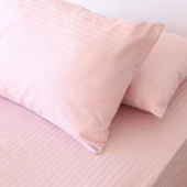 Çizgili Saten 160x200+30Lastikli Yatak Çarşafı ve 2 Adet Yastık Kılıfı 50x70 Çift Kişilik Set Pembe - 3