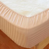 Çizgili Saten Yatak Çarşafı Lastikli 100x200 Yastık Kılıfı 50x70 Fitted Tek Kişilik Çarşaf Seti Bej - 2