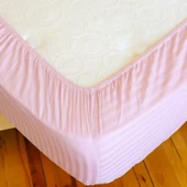 Çizgili Saten Yatak Çarşafı Lastikli 160x200 Yastık Kılıfı 50x70 Fitted Çift Kişilik Çarşaf Seti Pem - 2