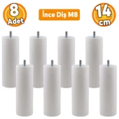 Mobilya Kanepe Koltuk Baza Yükseltme M8 Civatalı İnce Diş Destek Ayağı Ayakları Beyaz 14 cm 8 Adet - 1