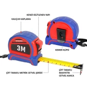 WORKPRO WP261040 3Mx16mm Naylon Kaplama Sarı Çift Taraflı Manyetik Çelik Şerit Metre - 2