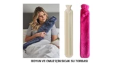 SICAK SU TORBASI BOYUN VE OMUZ ICIN  UZUN PELUŞ PEMBE PONPONLU 2LT TERMOFOR 75x13CM thumbnail 1