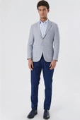 Koyu Mavi Ekoseli Mono Yaka Astarsız Çift Yırtmaç 6 Drop Slim Fit Dar Kesim Casual Ceket 1002230150 thumbnail 2