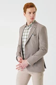 Bej Örme Mono Yaka Çift Yırtmaç Likralı 6 Drop Slim Fit Dar Kesim Klasik Ceket 1002240138 thumbnail 1
