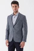 Koyu Lacivert Armürlü Mono Yaka Çift Yırtmaç 6 Drop Slim Fit Klasik Ceket 1002235133 thumbnail 1