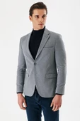 Gri Desenli Mono Yaka Çift Yırtmaç Likralı 6 Drop Slim Fit Dar Kesim Klasik Ceket 1002240151 thumbnail 1