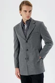 Koyu Antrasit Kaşe Mono Yaka Kapitoneli Astar Slim Fit Dar Kesim Klasik Kaban 1008235167 - 1