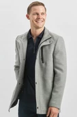 Gri Kaşe Dik Yaka Kapitoneli Astar Slim Fit Dar Kesim Klasik Kaban 1008245150 - 1