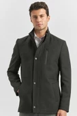 Koyu Antrasit Kaşe Dik Yaka Kapitoneli Astar Slim Fit Dar Kesim Klasik Kaban 1008245150 - 1