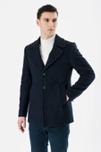 Lacivert Kaşe Kırlangıç Yaka Desenli Yünlü Astarlı Slim Fit Dar Kesim Casual Mont 1007235173 - 1